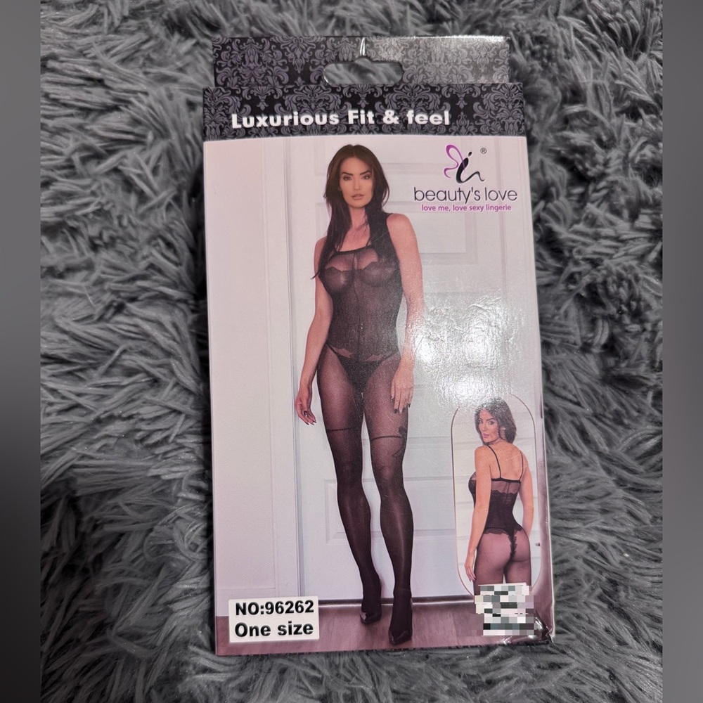 NEW IN BOX Beauty’s Love Corset-looking Crotchless Bodystocking Black ONE SIZE